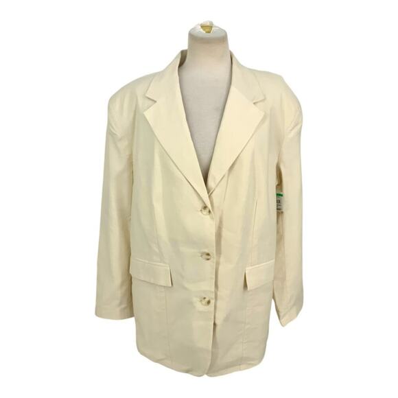 TopShop Linen Blend Single Breasted Blazer Oatmeal Size 12 NWOT $109 MSRP - Picture 2 of 7
